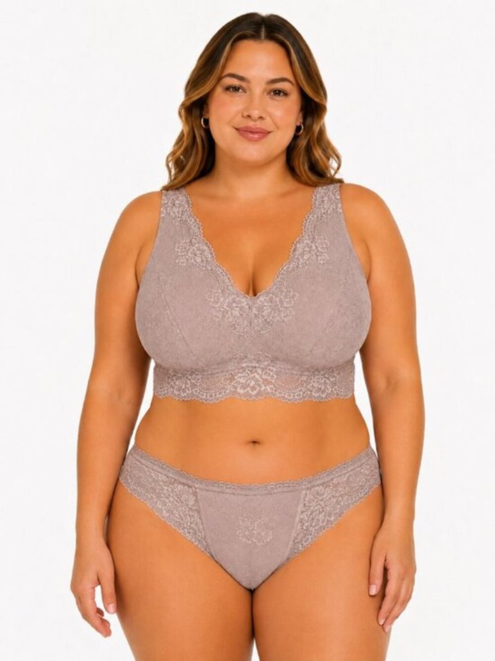 DREAMFIT Plus Size Lace Wireless Bralette Pebble Gray 3X NWT